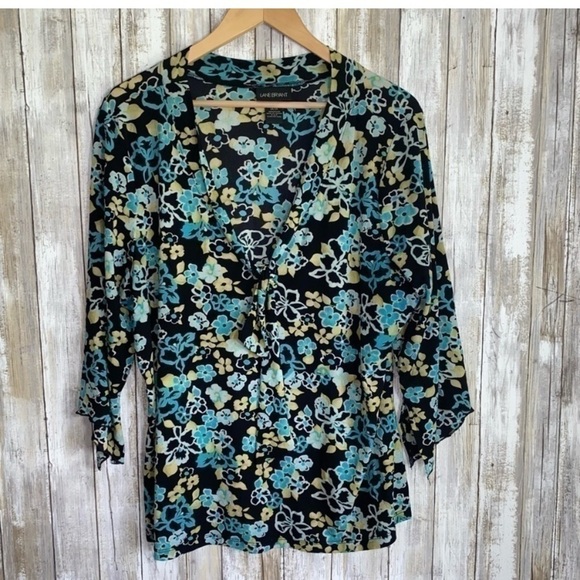 Lane Bryant Tops - Lane Bryant Black, Blue, & Green Floral Blouse